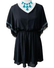 ALYA Black Dress - Magyar Dolman Fringe Sleeves - Made in the USA - Size Medium