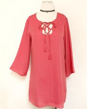 Tassel Laced Tie Boho Gypsy Coral Tunic Top