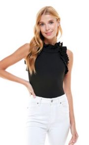 Black Ruffled Neck Bodysuit