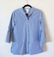 S Max Mara Blue Striped Bell Sleeve Button Down