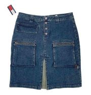 Tommy Hilfiger Jeans Vintage 90s Y2K Deadstock Cargo Denim Slit Skirt Size 6 NWT