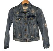 Pistola Blue Brando Embroidered Denim Jean Jacket Coat Women's Size XS MSRP $324