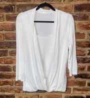 New York & Company White Long Sleeve Draped Surplice Lined Blouse Size Medium