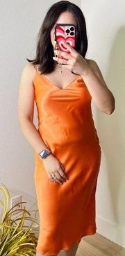 NWT L'Agence Jodie Silk V Neck Strappy Midi Slip Dress Orange US 2