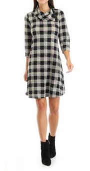 Sandra Darren Women's 3/4 Sleeve Envelope Neck Plaid Hacci A-Line Dress