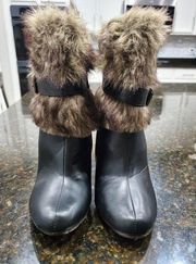 Chase & Chloe Women's Black Leather Faux Fur Knee High Boots Size US 7.5