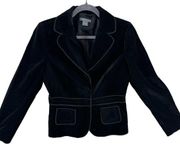 Ann Taylor Cotton Black Velvet Button Front Business Trendy Blazer Pockets Sz 4
