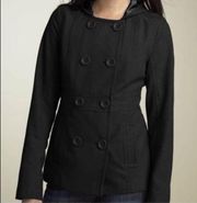 Rubbish Black Double Breasted Pea Coat W/ Hood Size XS