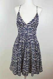 Jack Blue and White Striped V-Neck Spaghetti Strap Cotton Sundress Size Medium