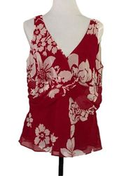 Bandolino Lined Print Blouse Size XL  Red and White Floral Ruched Zipper-Side