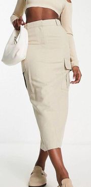 NWT & Other Stories Cargo Midi Skirt Size US 10 Beige Khaki Straight Utility