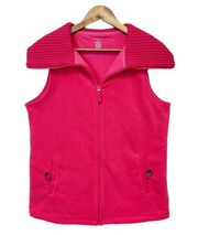 Lands’ End Womens Fleece Vest Wide Ribbed Collar Bright Pink Full Zip Size M