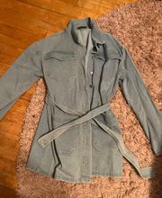 Long Denim Jacket With Belt