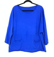 Fresh Produce Women's Size M/L Boatneck 3/4 Sleeve T-Shirt Cobalt Blue