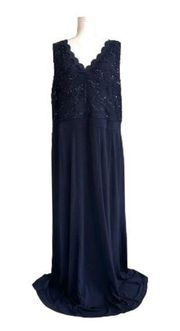 Candalite Woman Navy Blue Lace Sequins V-Neck Sleeveless Maxi Dress Size 3X NEW