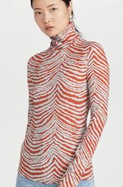 Proenza Schouler Women's White Orange Geometric Zebra Turtleneck Top Size XL