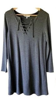 Cupcakes & Cashmere Gray Lace Up Neck Long Sleeve Knit Shift Dress Size S