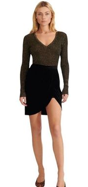 VERONICA BEARD Esmeralda Ribbed Sweater Black Metallic Peplum V-Neck Pullover XS