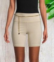 WEWOREWHAT Ribbed Chain-Belt Bike Shorts in Khaki XL