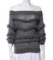 3.1 PHILLIP LIM SIDE RUFFLE BLACK PULLOVER SZ L Large Wool Blend Sweater Top