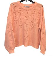 crochet Balloon Sleeve Wool blend Sweater Peach Orange 10