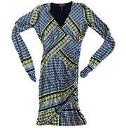 Hale Bob Long Sleeve Stretch Dress Geometric Print Grey Bold Size Small Women's