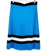 Karl Lagerfeld Paris Womens Pleated Bold Contrast Stripe Midi Skirt Size M Blue