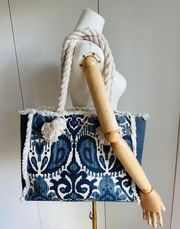 Spartina 449 Canvas Tote bag Summer Market Bag Nautical Coastal Vibes blue