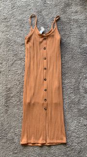 Burnt Orange Ribbed Midi Dress