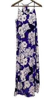 Tahari blue and white floral tank top dress size s