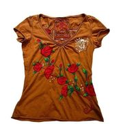 Johnny Was My Love V-Neck Embroidered Tee