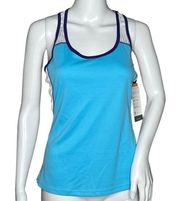 C9 by Champion Racerback Tank Blue White Lace Trim Sleeveless Scoop Neck