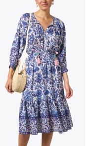 Bell by Alicia Bell Blue Silk Cotton Midi Dress Sz. M