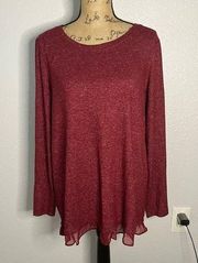 Lauren Conrad Red Size L Pullover Long Sleeve Sweater Scoop Neck Heather Ruffle