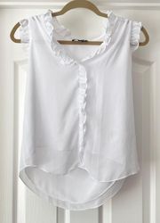 White Ruffled Sleeveless Blouse