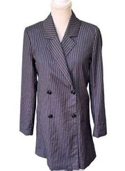 L’Academie Long Blazer Dress Coat Double Breasted Pin Striped Gray Size Xs