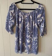 Sweet Pea Blue & White Paisley Boho Top Medium