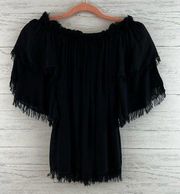 Chaser Black Off Shoulder Fringe Top Size M