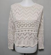 Sincerely Jules Cream Open Weave Scalloped Cropped Sweater Size Medium