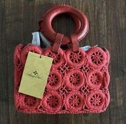 Patricia Nash Vobbia Crochet and Leather Small Handbag Shoulder Strap Papaya New