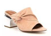 Halston SKYLER knot pink suede silver metallic block heel mules peep toe size 7M