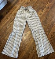 Altar'd State Pants Womens Small Tan Navy Stripes Wide Leg High Rise Casual
