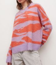 All Saints Tiga Abstract Stripe V-Neck Sweater in Lilac/Orange