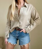 Vintage Linen Button up Collared Shirt Jacket in Beige