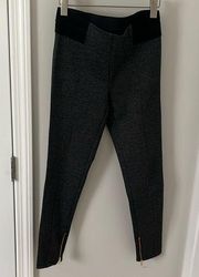 Ann Taylor dark marbled grey leggings in size Small with gold zipper detail