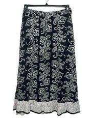 Soft Surroundings Maxi Skirt Paisley Black and White with ruffle hem size PM