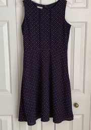 Talbots Navy Blue Polka Dot Sleeveless Dress Fit and Flare Size 4P