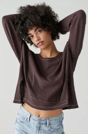 Urban Outfitters UO Rebel Raw Edge Long Sleeve Tee S Brown