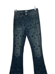 Aero Tokyo Darling High Waisted Flare Diamond Patterned Jeans Size 4 Regular New