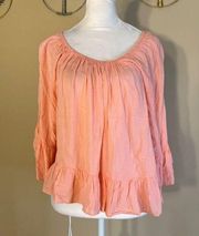 Copper Key Textured Lightweight Peach Bell Sleeve Peasant Blouse Small